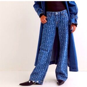 We The Free Blue Patterned Flare Jeans